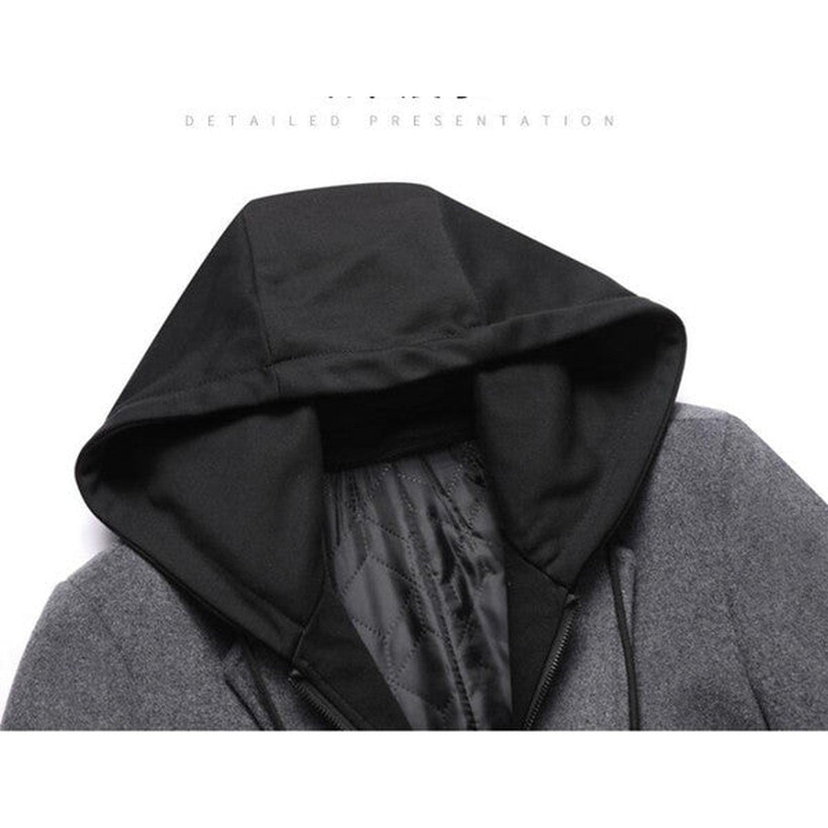 Mens Wool Blend Trench Coat with Detachable Hooded Bib Layer
