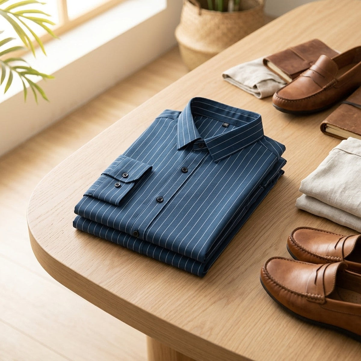 Men Short Sleeve Casual Button Down Shirt with Vertical Striped Pattern
