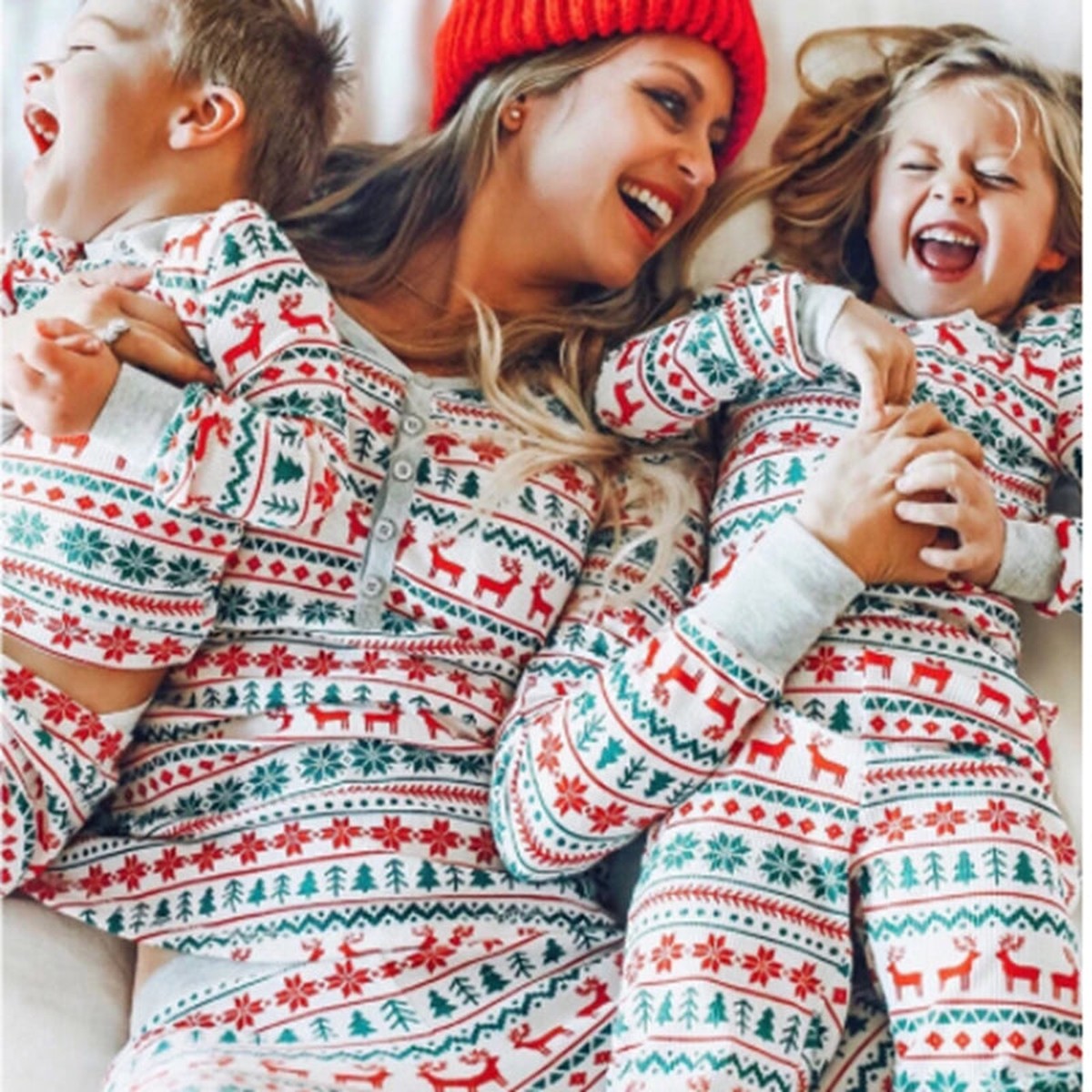 Matching Holiday Sleepwear Loungewear with Festive Christmas Tree Pattern for Families