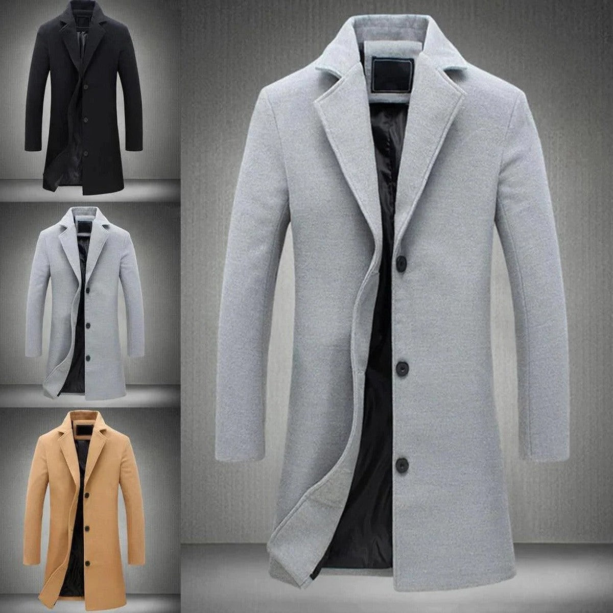 Men Double Breasted Trench Coat with Classic Lapel Collar for Winter