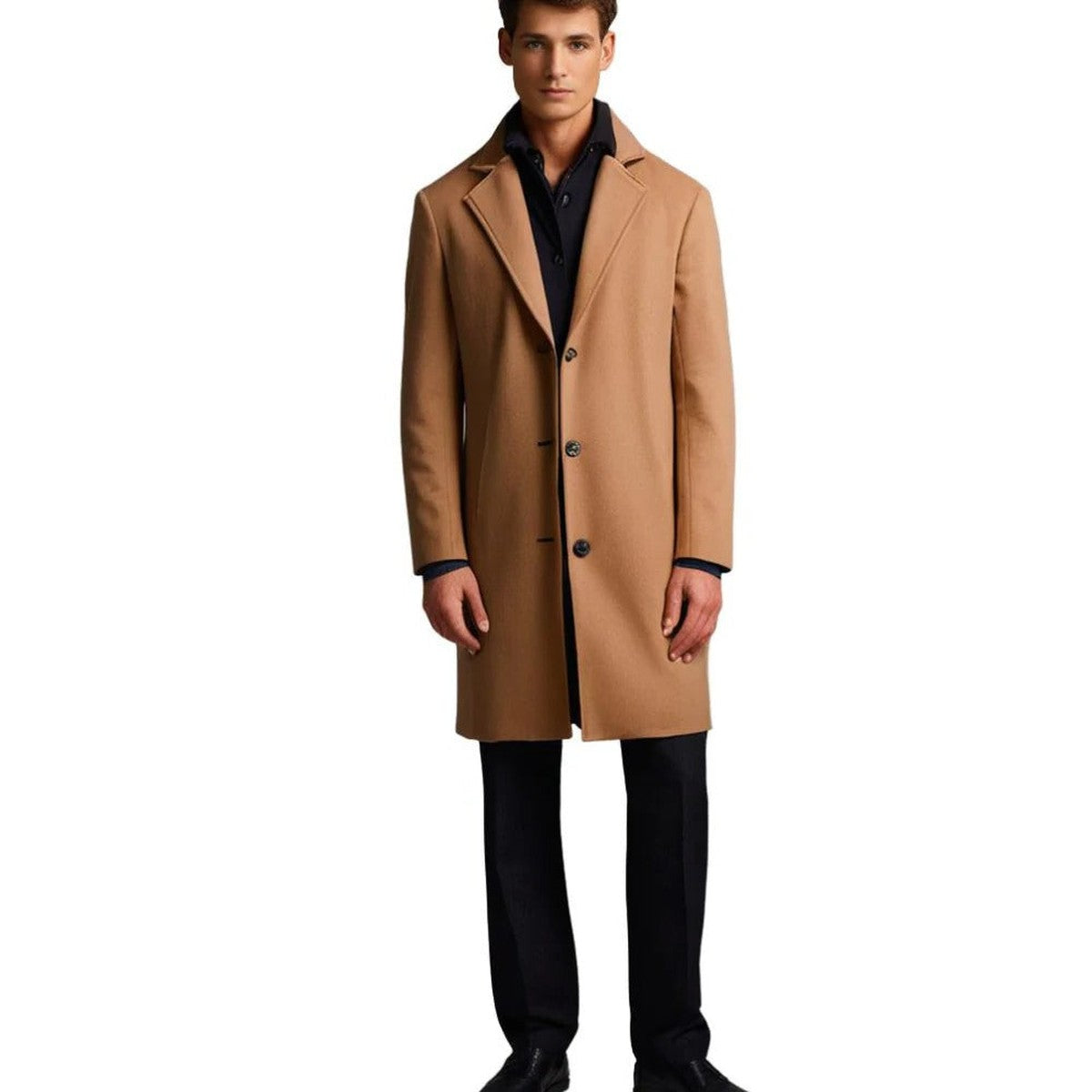 Men Double Breasted Trench Coat with Classic Lapel Collar for Winter