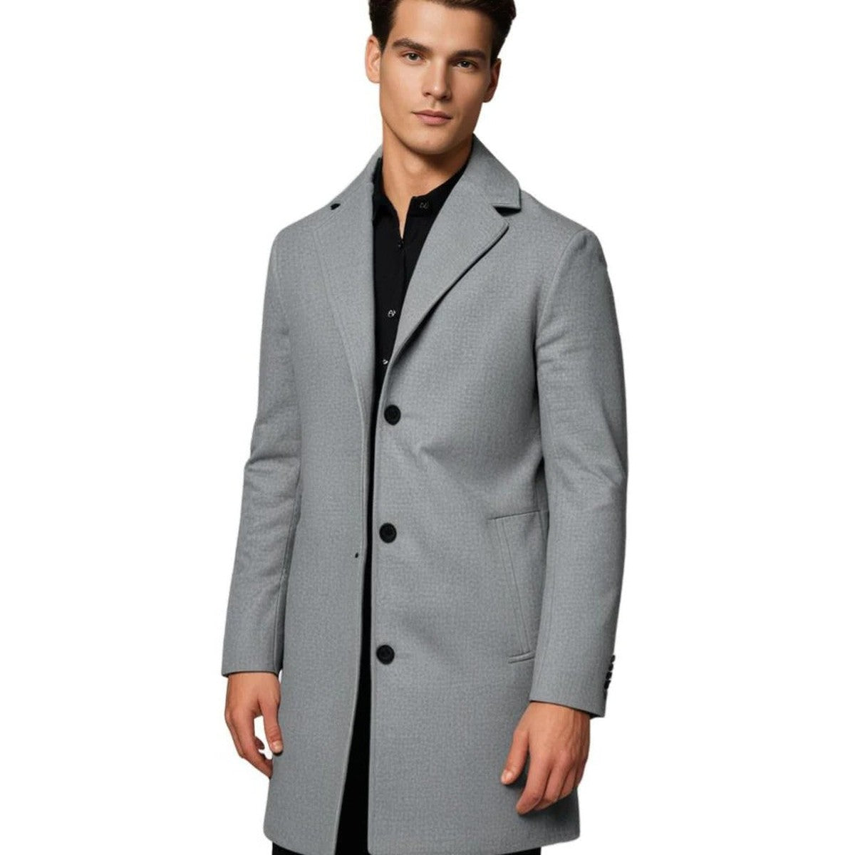 Men Double Breasted Trench Coat with Classic Lapel Collar for Winter