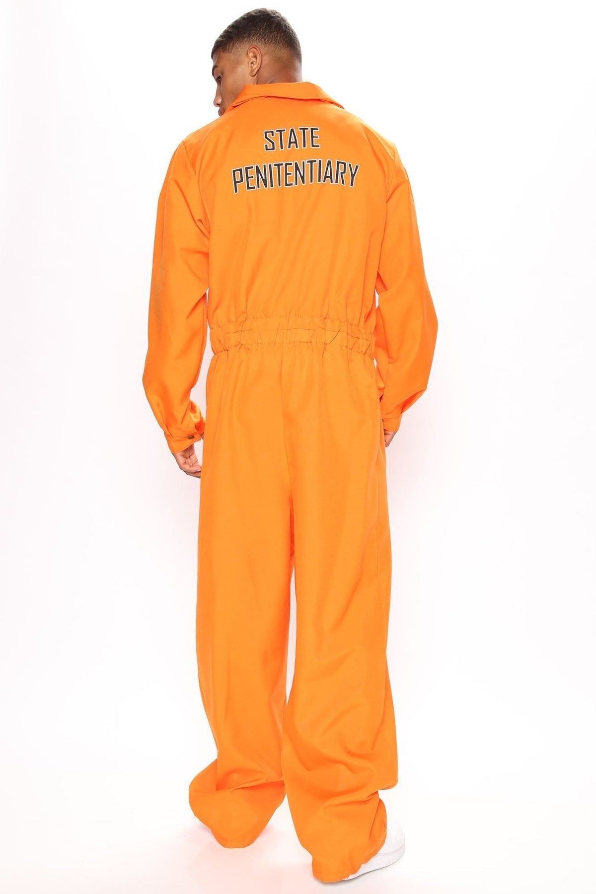 Prisoner Costume Jumpsuit with Chest Print and Front Closure