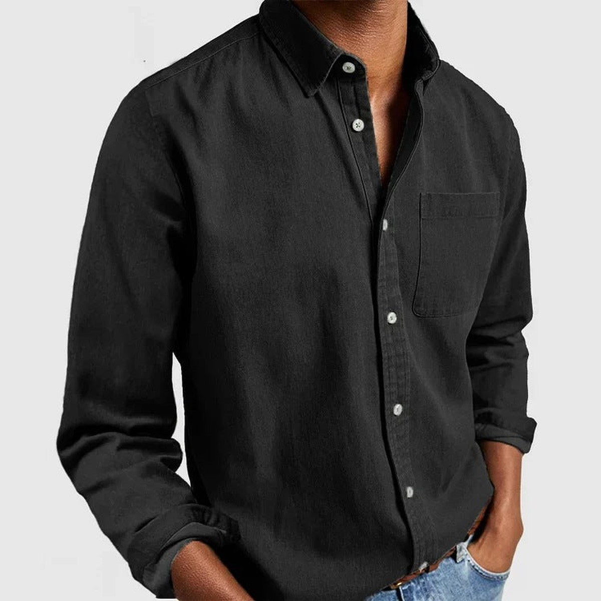 Solid Long Sleeve Business Casual Button Up Dress Shirt with Chest Pocket