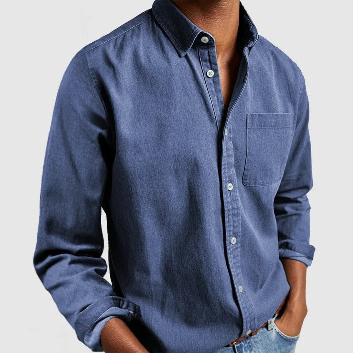 Solid Long Sleeve Business Casual Button Up Dress Shirt with Chest Pocket