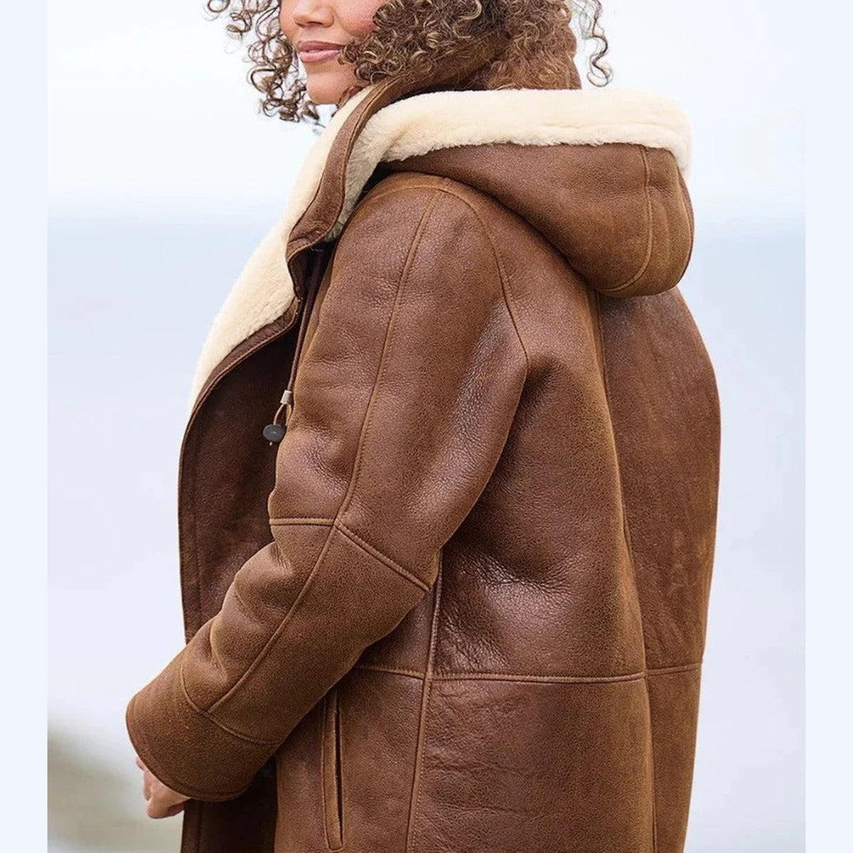 Womens Hooded Long Down Coat with Drawstring Waist and Zip Pockets