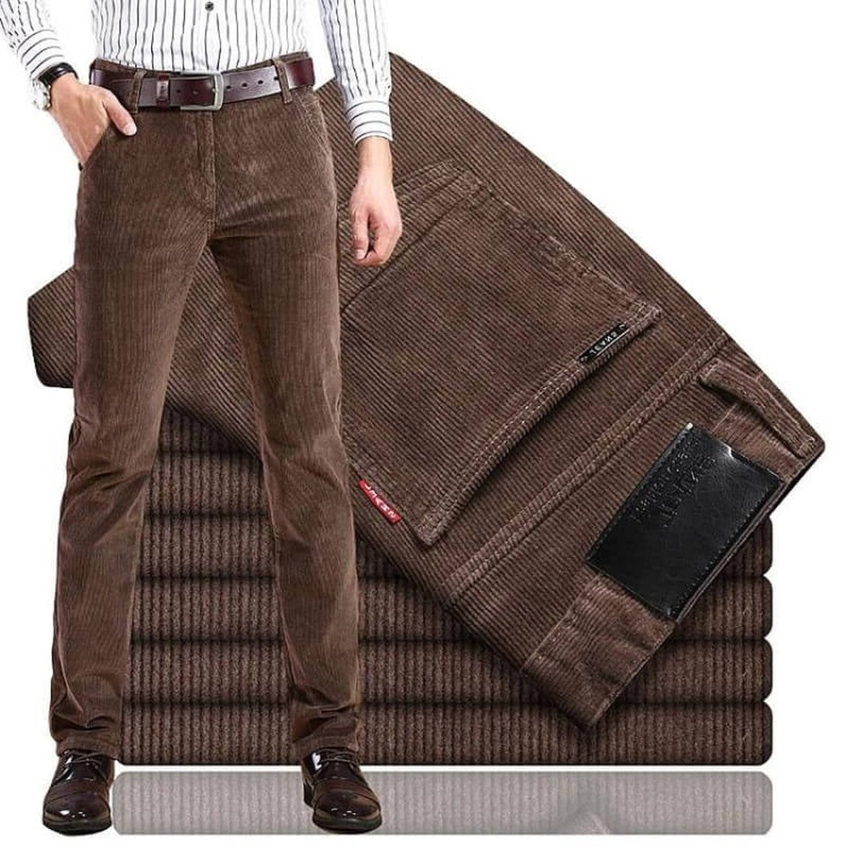 Classic Straight Leg Corduroy Pants with Comfort Waistband for Men
