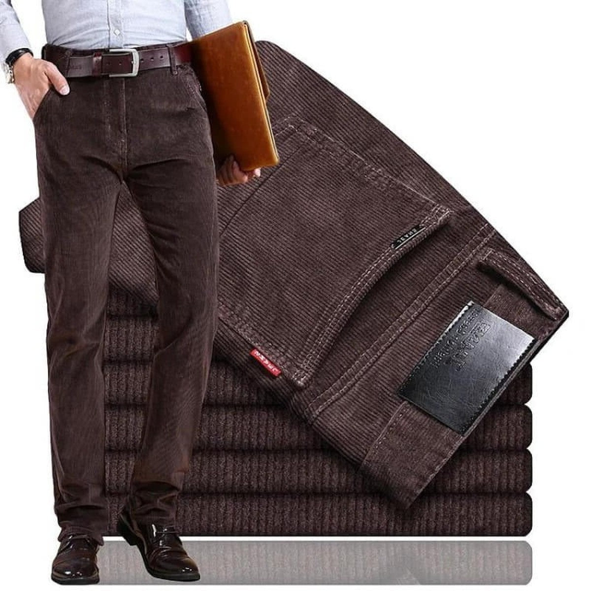 Classic Straight Leg Corduroy Pants with Comfort Waistband for Men
