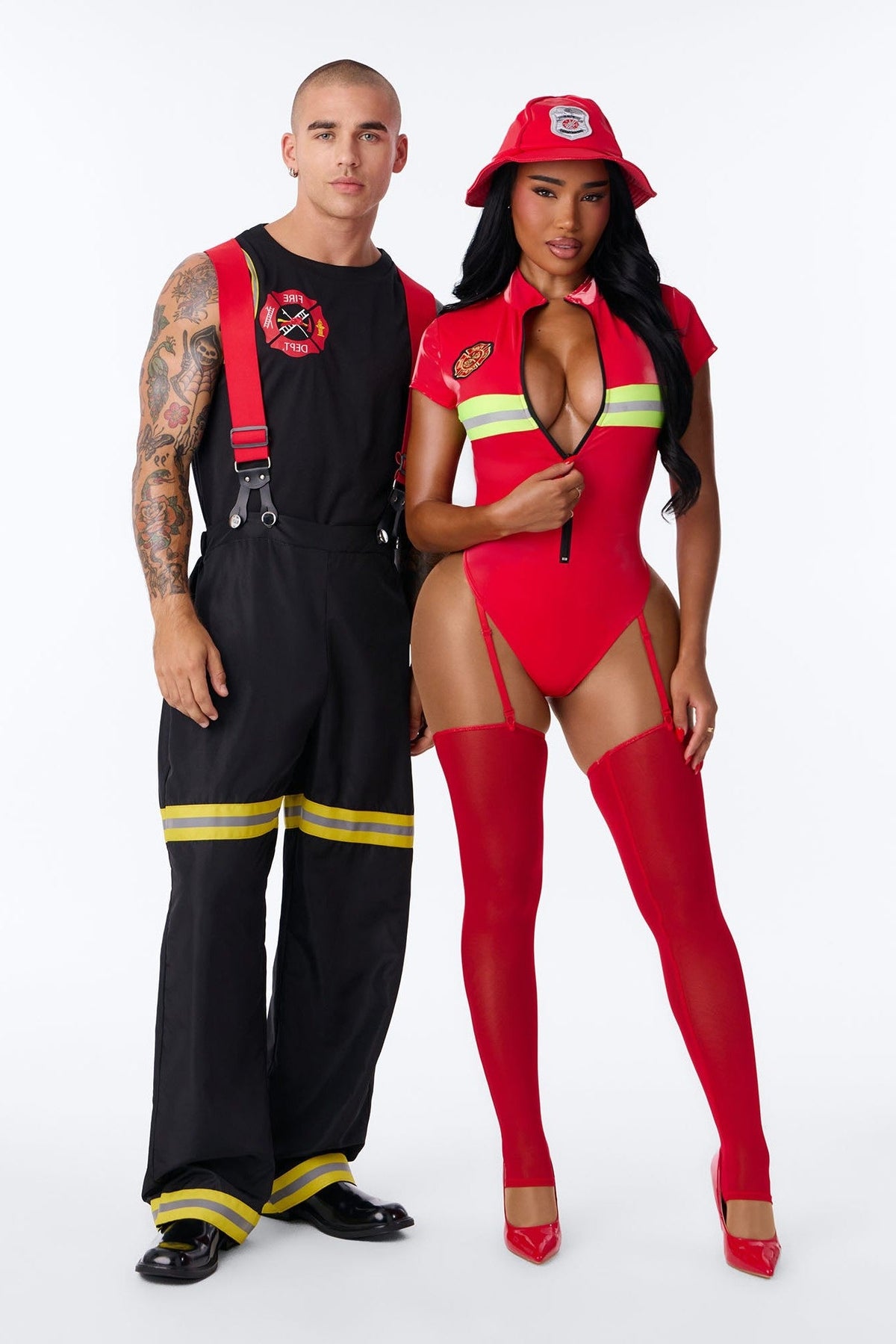Womens Firefighter Costume Set with Suspender Bodysuit