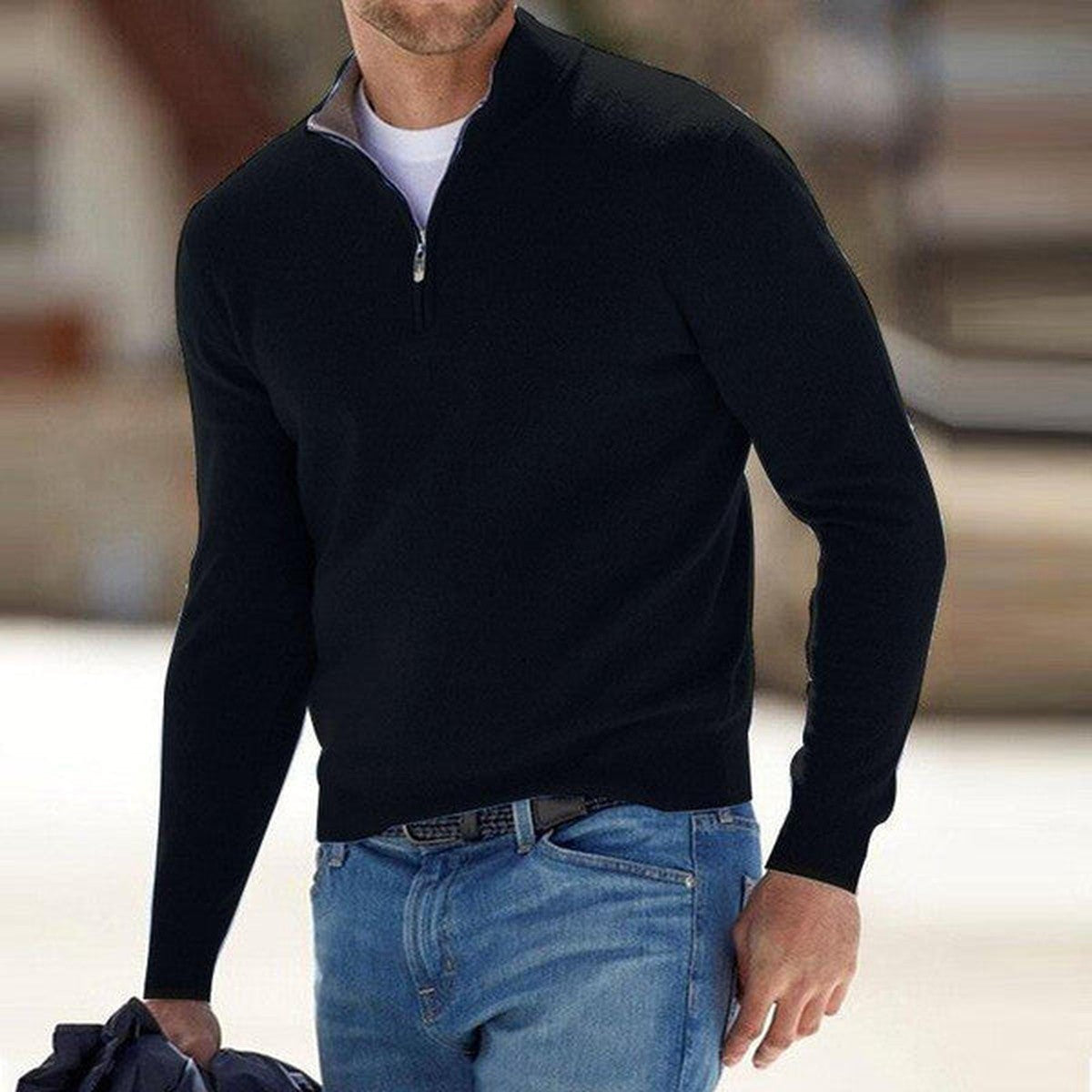 Long Sleeve Knit Pullover Sweater with Ribbed Hem and Cuffs