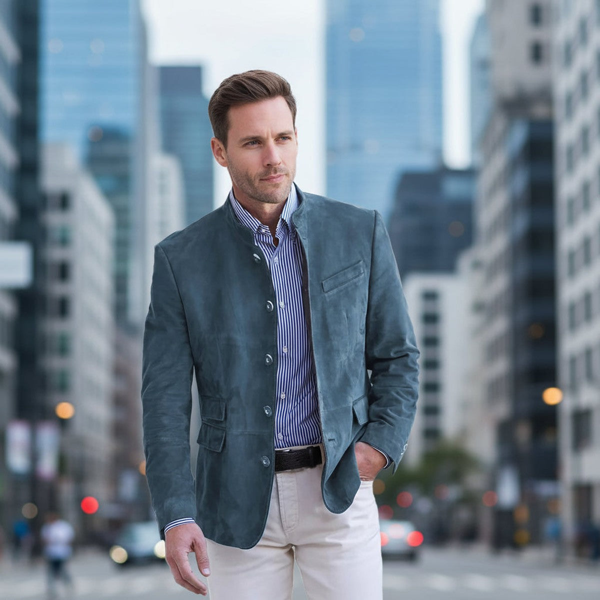 Classic Men Suit Jacket with Two Button Closure and Notch Lapel