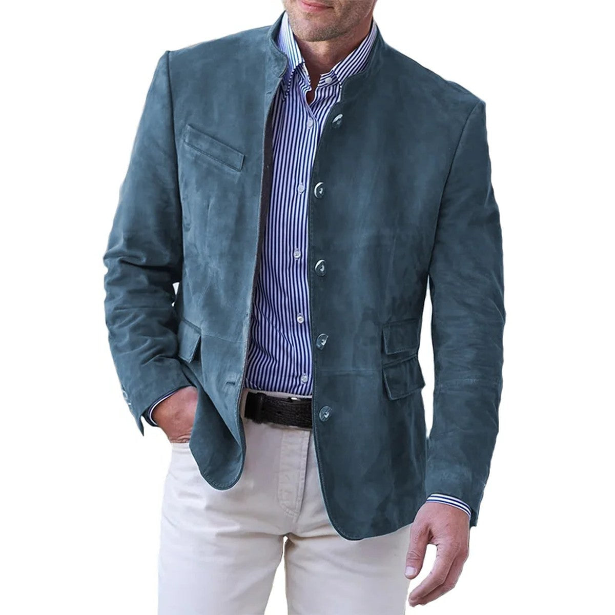 Mens Lightweight Button Down Windbreaker Jacket with Classic Turn Down Collar