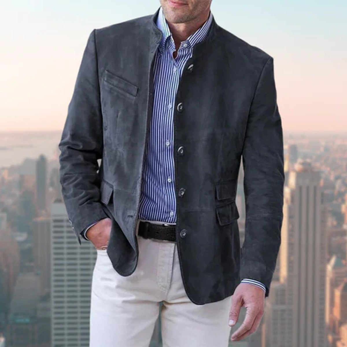 Mens Lightweight Button Down Windbreaker Jacket with Classic Turn Down Collar