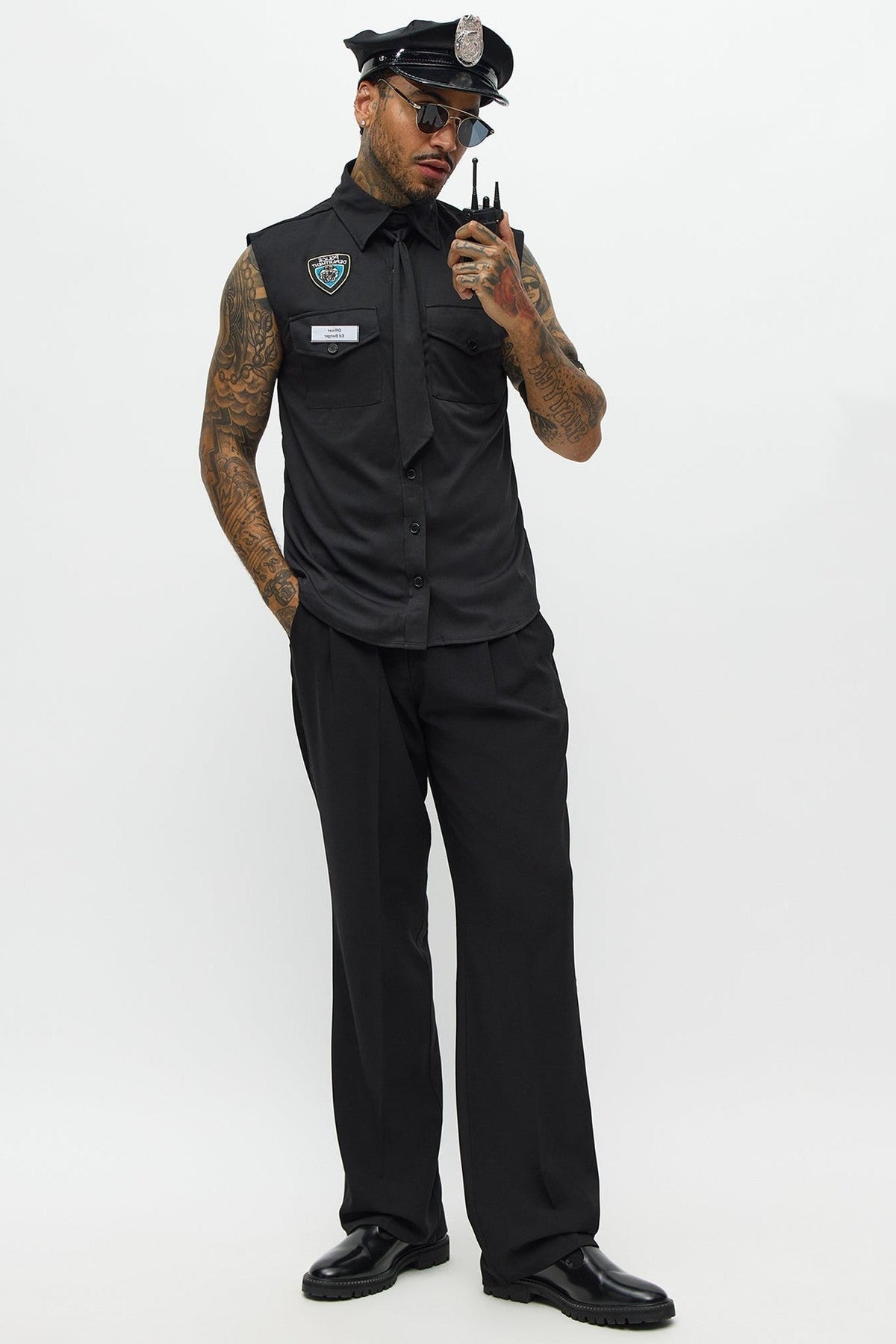 Mens Costume Set with Officer Shirt and Matching Hat