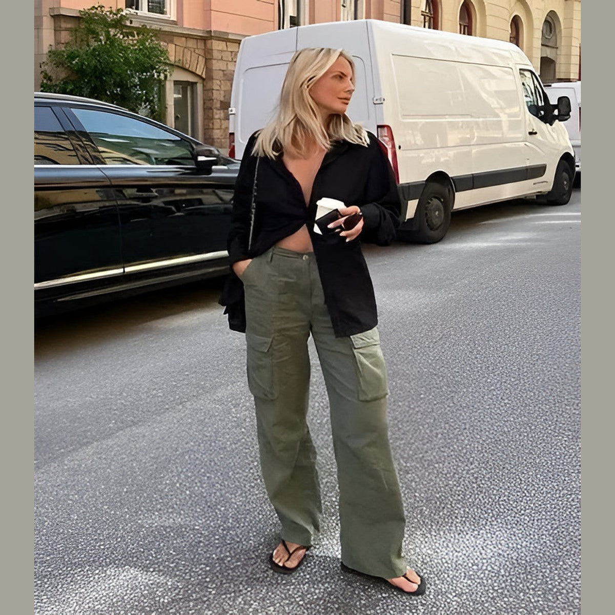 Relaxed Fit Utility Cargo Trousers with Multi Pockets and Adjustable Hem