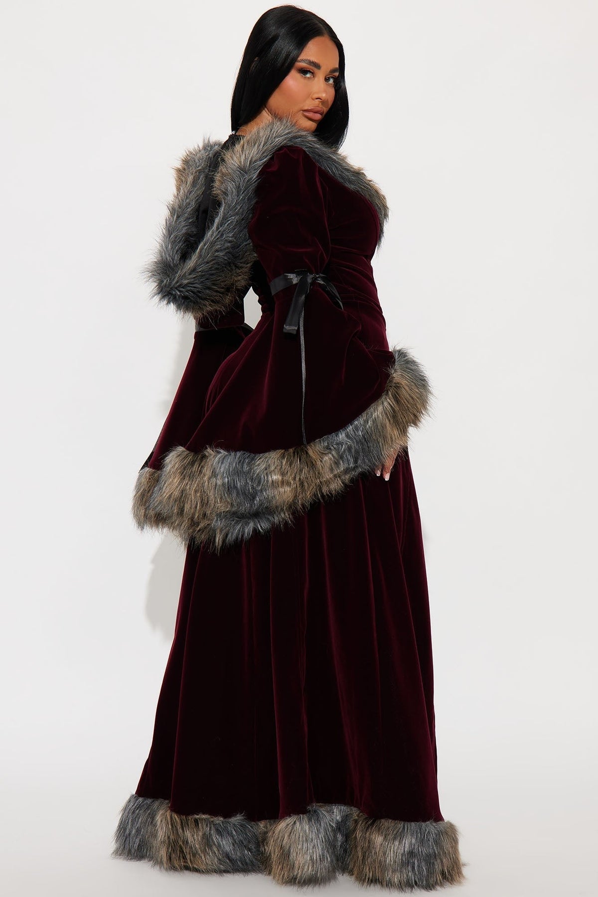 Halloween Costume with Ruched Burgundy Dress and Hooded Cape