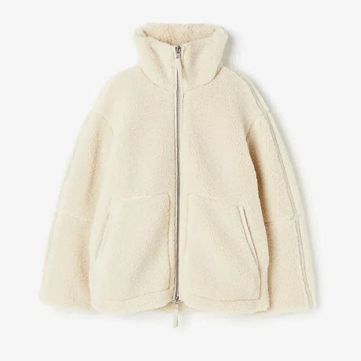 Warm Lambswool Fleece Jacket with Front Pockets and Button Closure