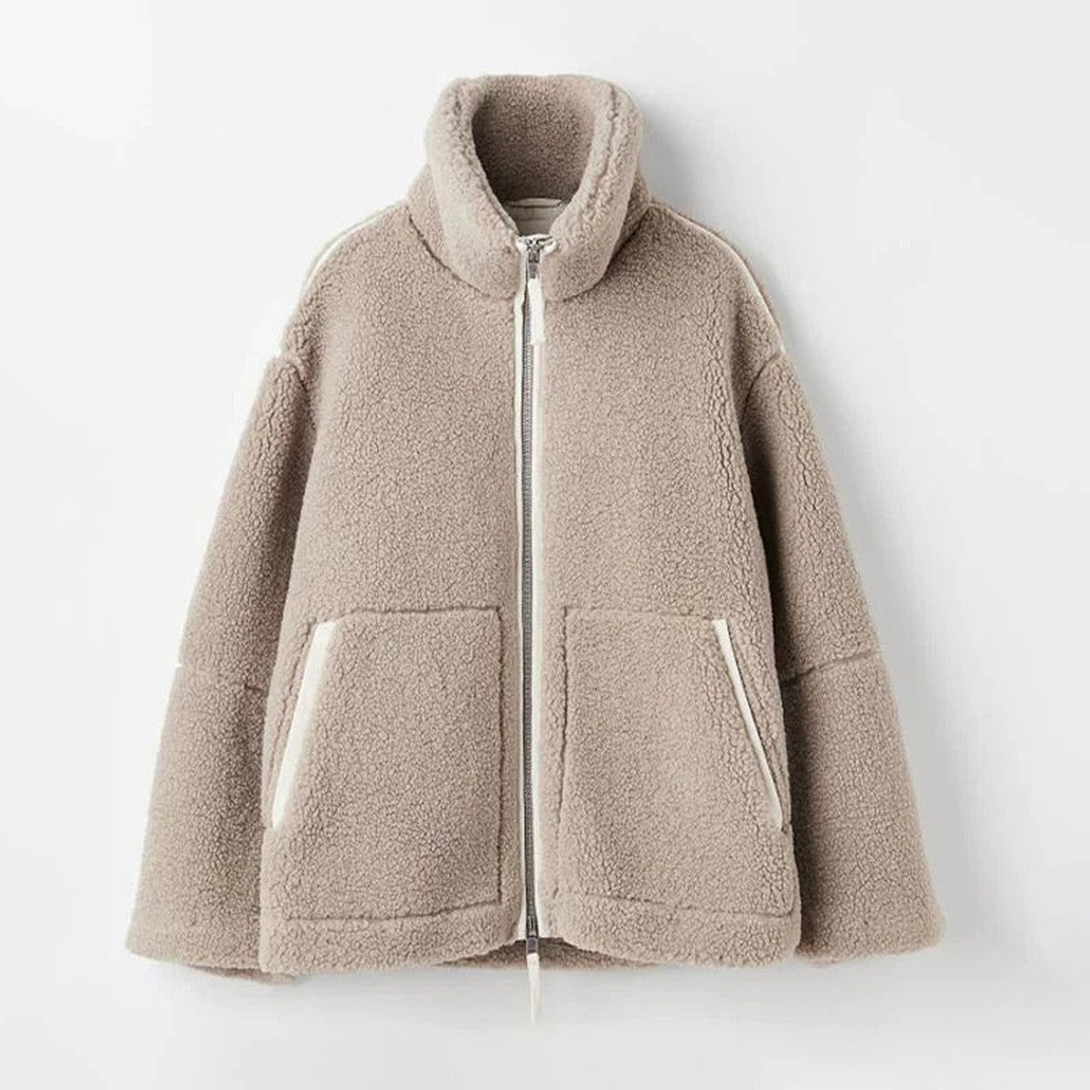 Warm Lambswool Fleece Jacket with Front Pockets and Button Closure