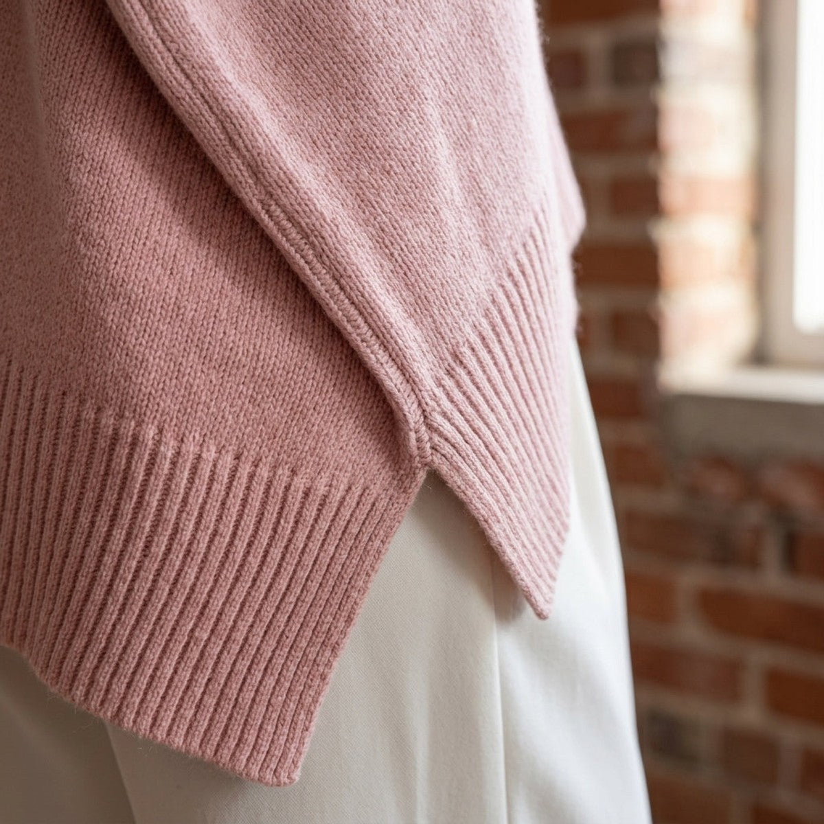 Oversized Ribbed Knit Pullover Sweater with Drop Shoulders and Crew Neck