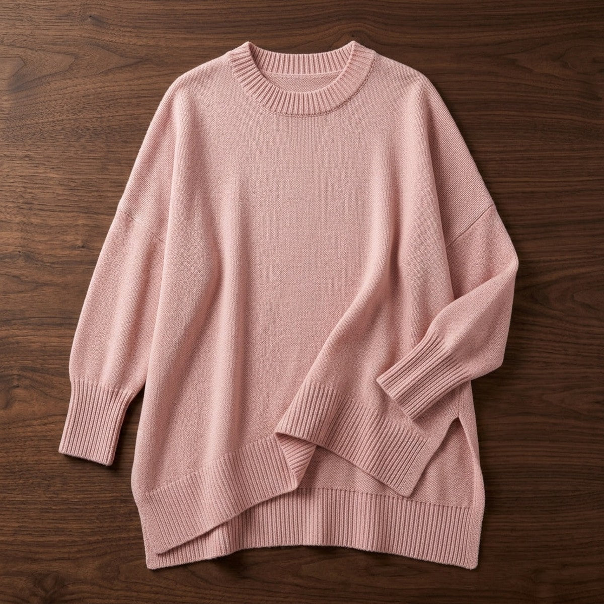 Oversized Ribbed Knit Pullover Sweater with Drop Shoulders and Crew Neck