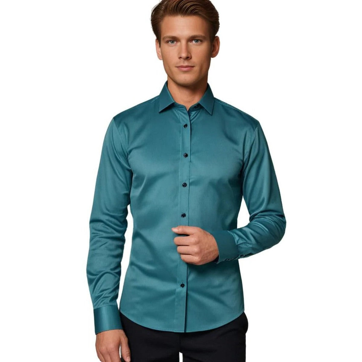 Men Short Sleeve Button Down Dress Shirt with Flexible Stretch Fabric