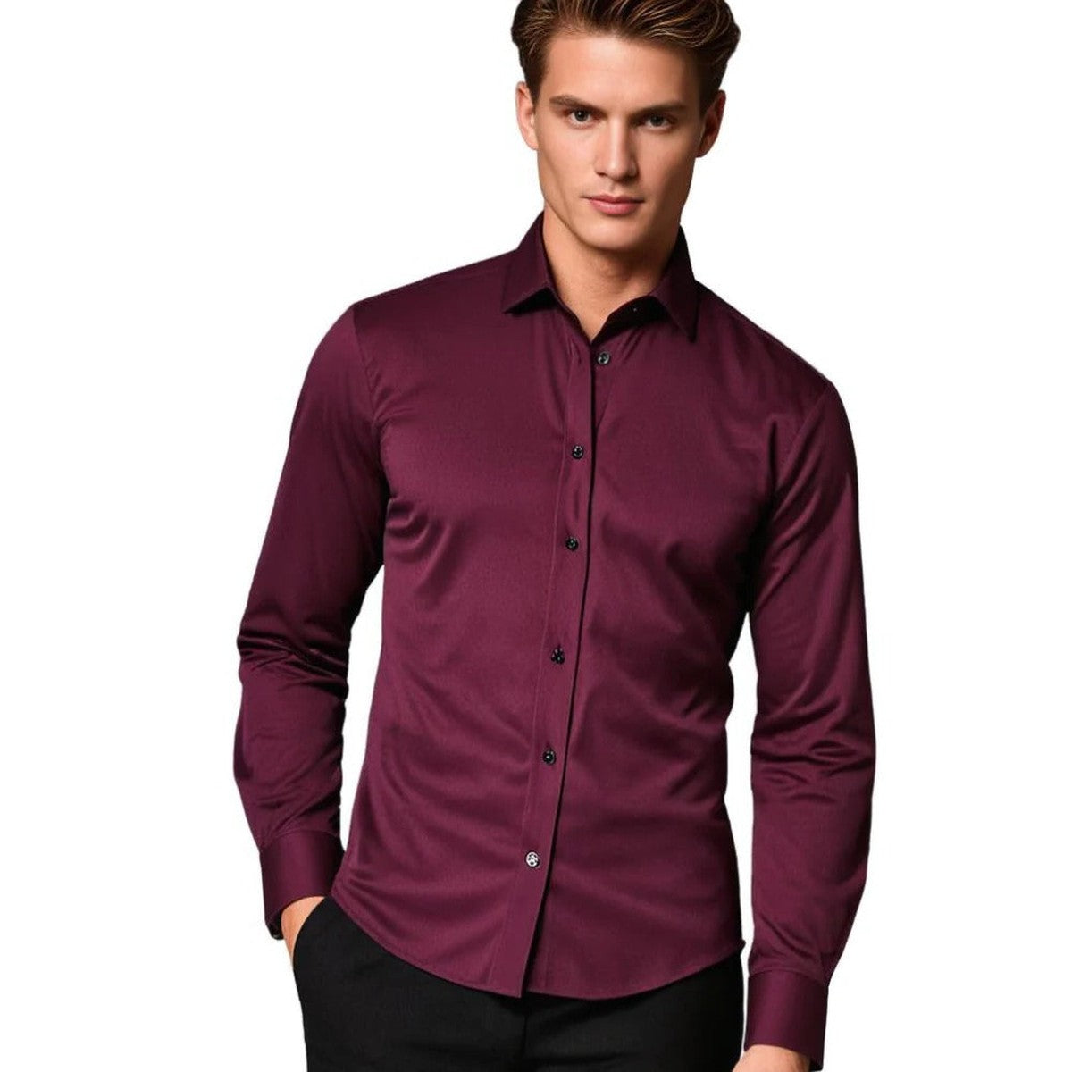 Men Short Sleeve Button Down Dress Shirt with Flexible Stretch Fabric