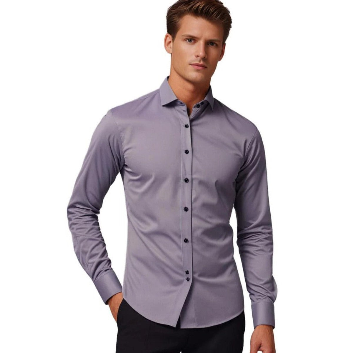 Men Short Sleeve Button Down Dress Shirt with Flexible Stretch Fabric