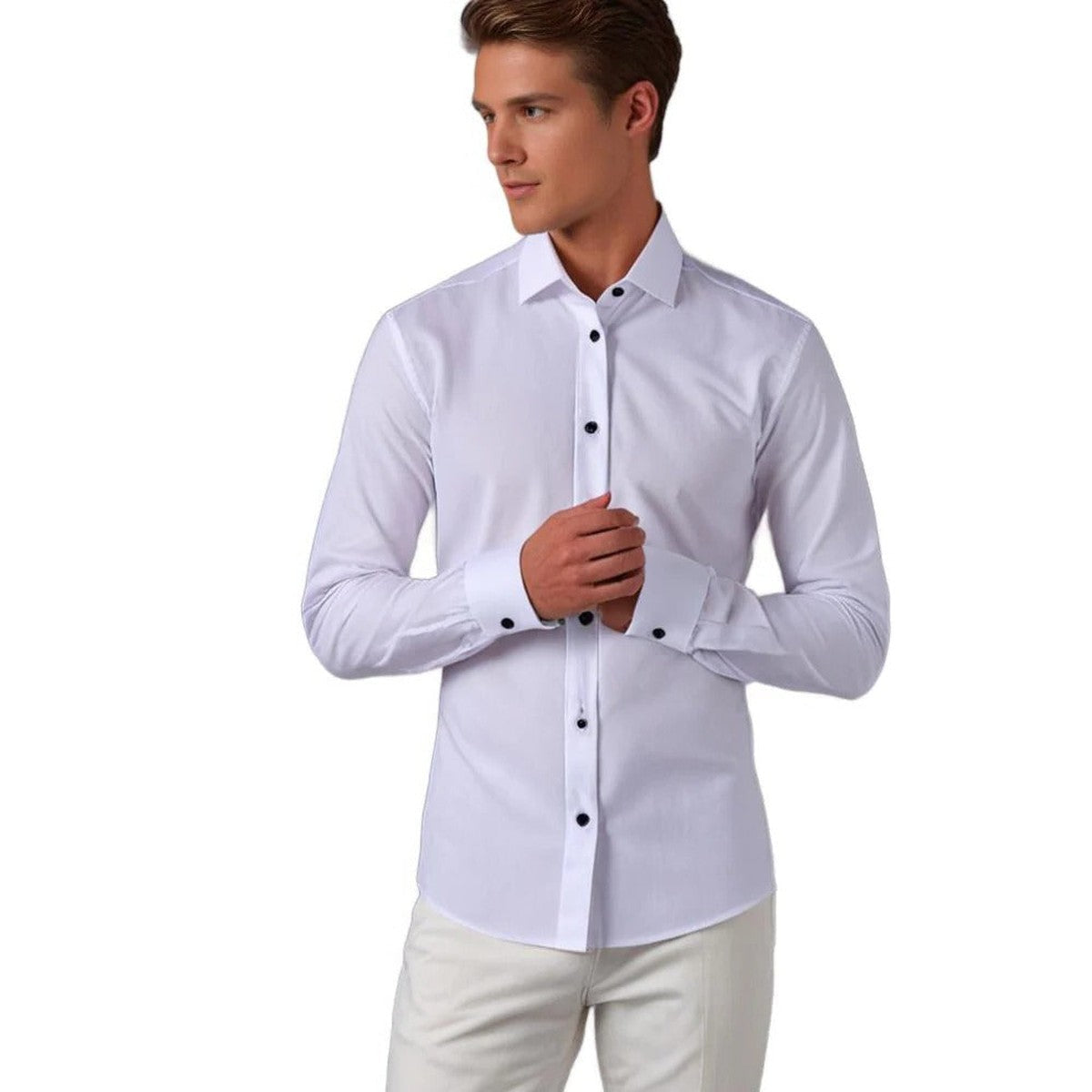Men Short Sleeve Button Down Dress Shirt with Flexible Stretch Fabric
