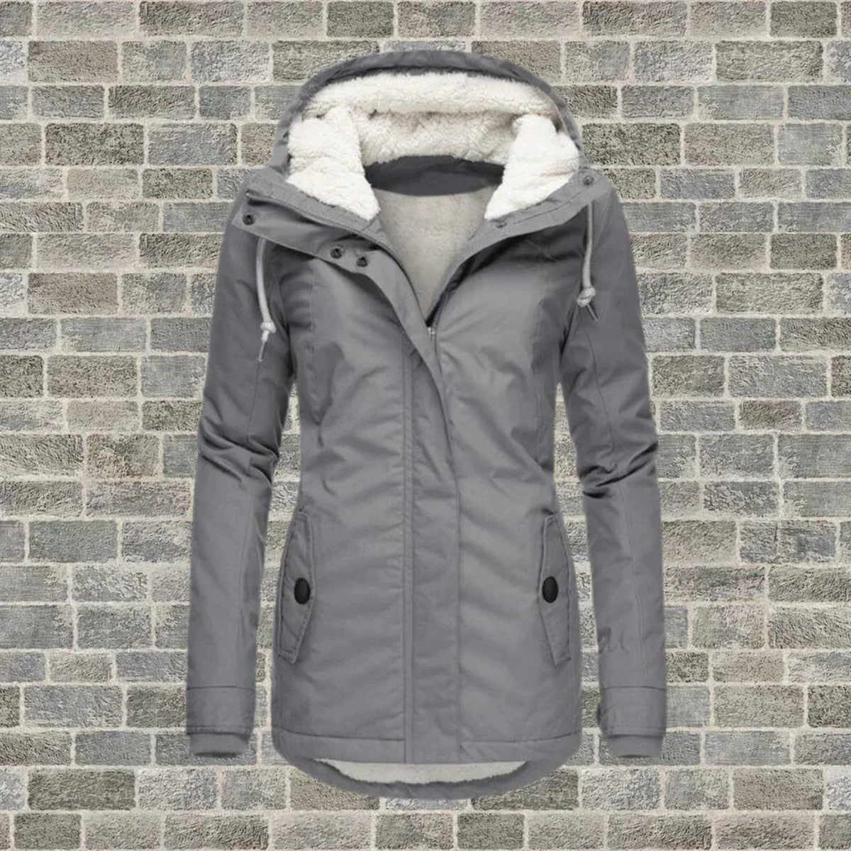 Longline Quilted Winter Parka with Hood and Zipper Closure