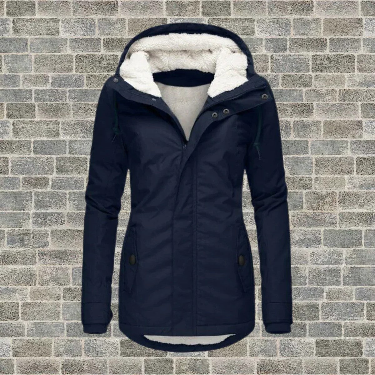 Longline Quilted Winter Parka with Hood and Zipper Closure
