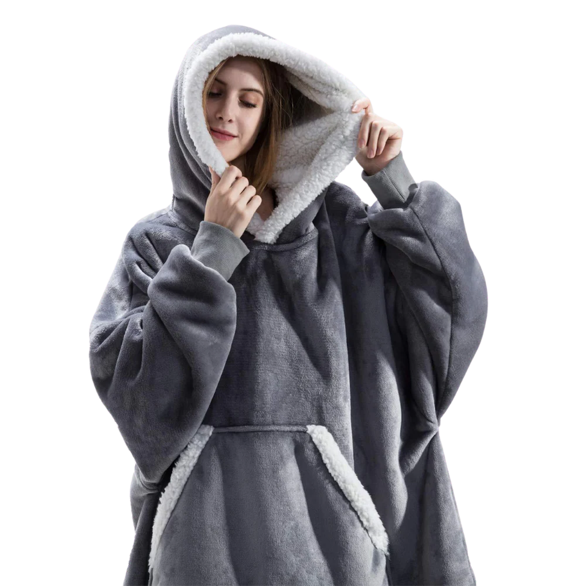 Oversized Wearable Blanket Hoodie with Front Pocket and Sherpa Fleece Lining