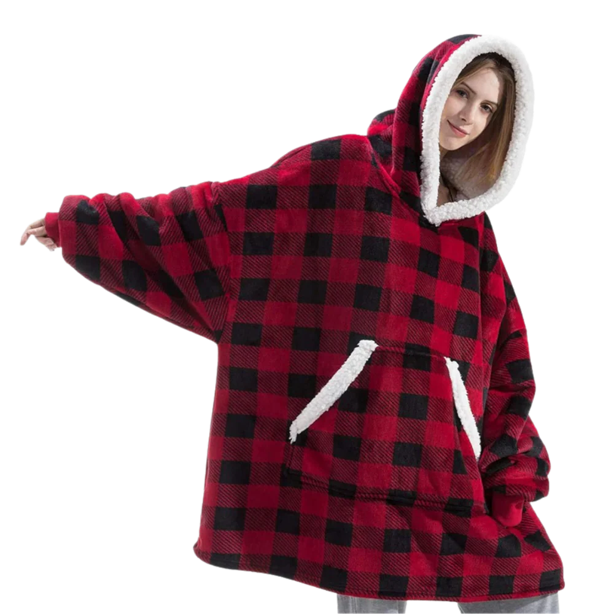 Oversized Wearable Blanket Hoodie with Front Pocket and Sherpa Fleece Lining