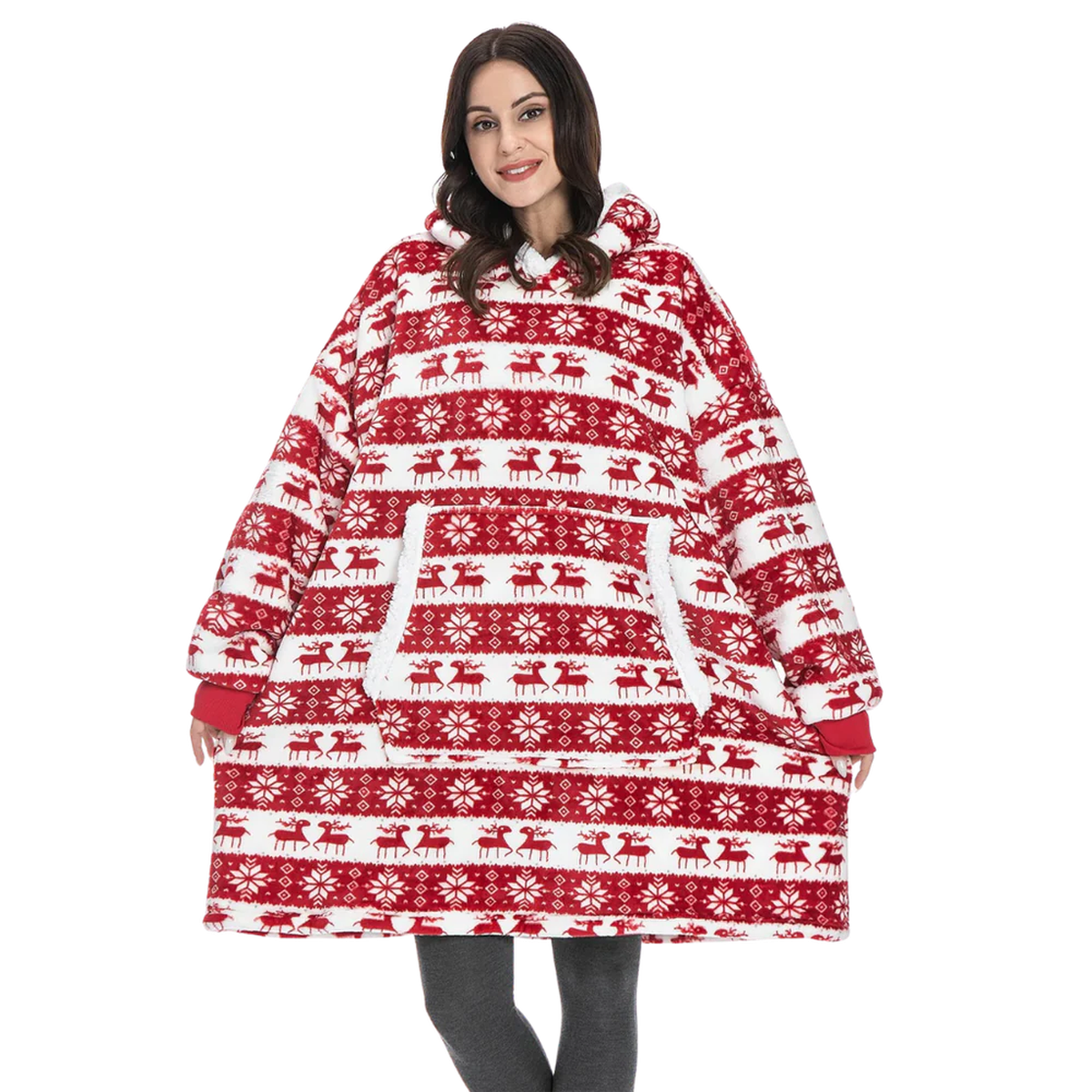 Oversized Wearable Blanket Hoodie with Front Pocket and Sherpa Fleece Lining
