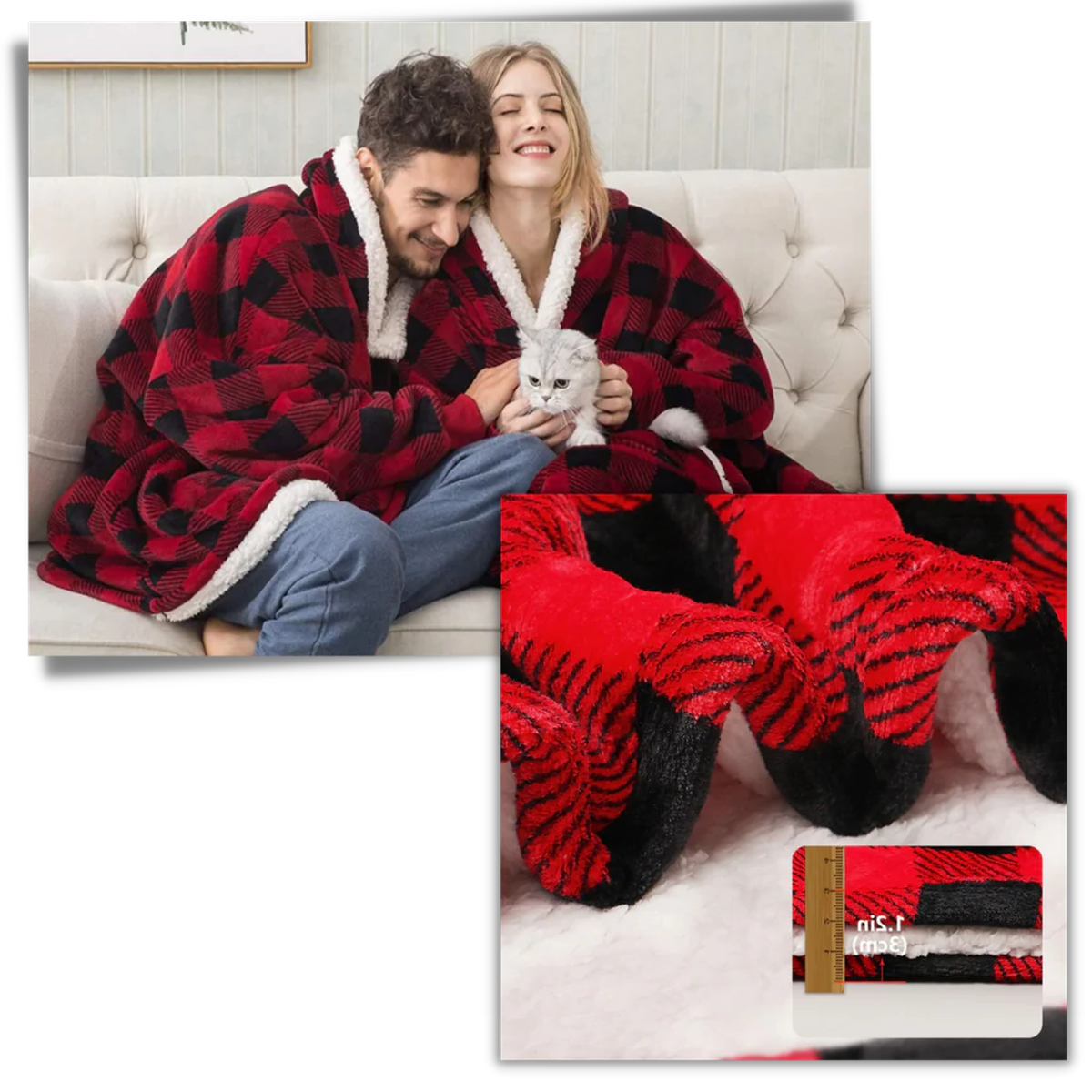 Oversized Wearable Blanket Hoodie with Front Pocket and Sherpa Fleece Lining