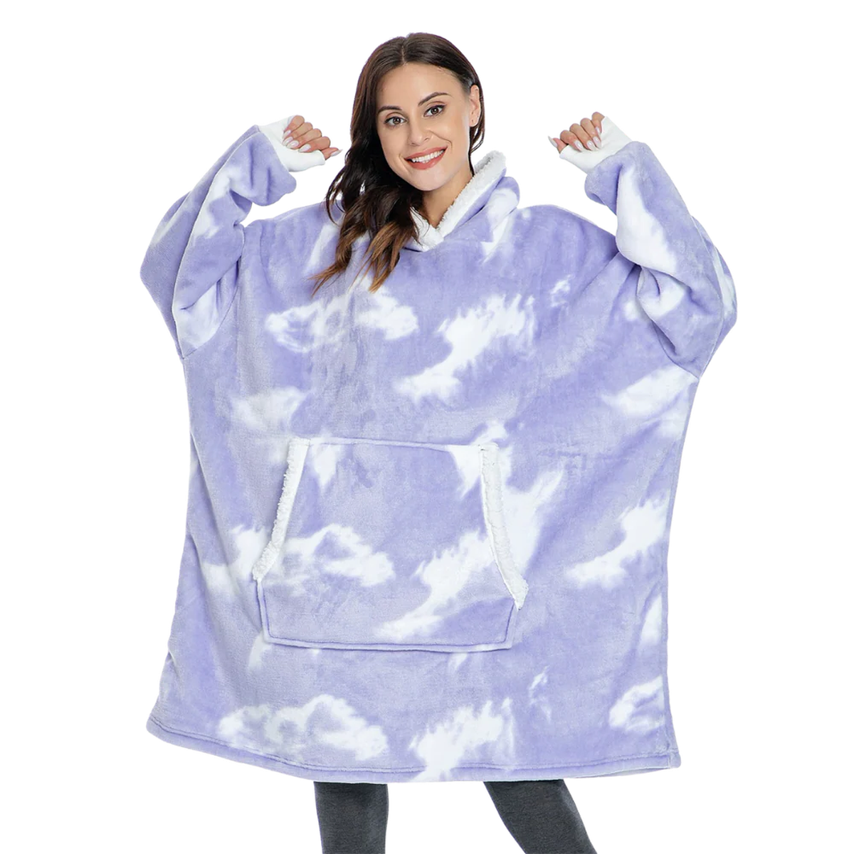 Oversized Wearable Blanket Hoodie with Front Pocket and Sherpa Fleece Lining