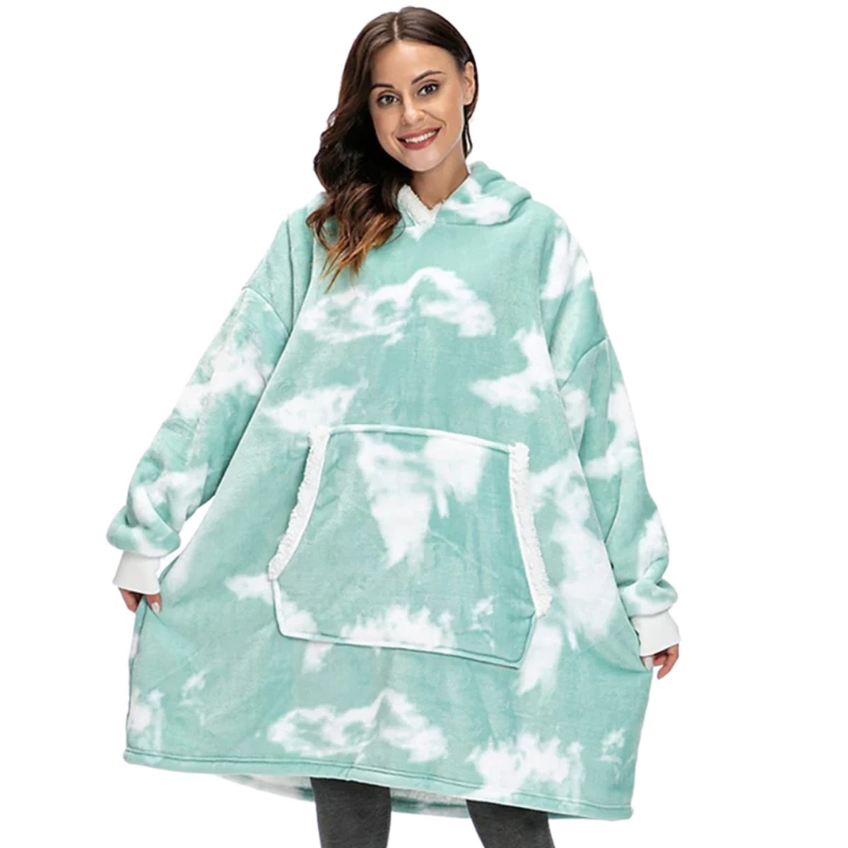 Oversized Wearable Blanket Hoodie with Front Pocket and Sherpa Fleece Lining