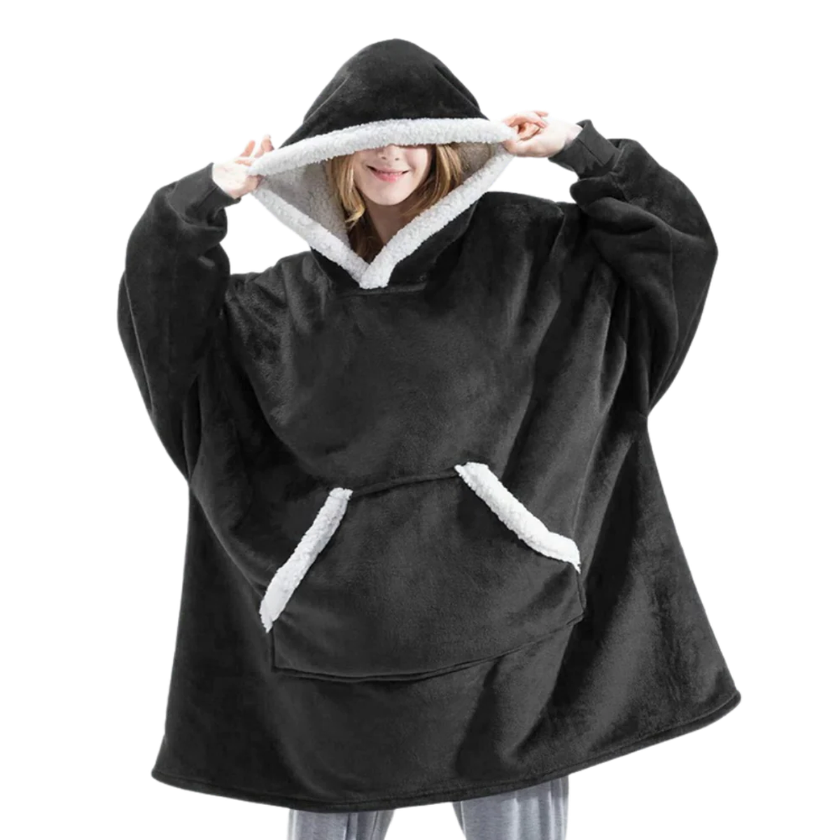 Oversized Wearable Blanket Hoodie with Front Pocket and Sherpa Fleece Lining