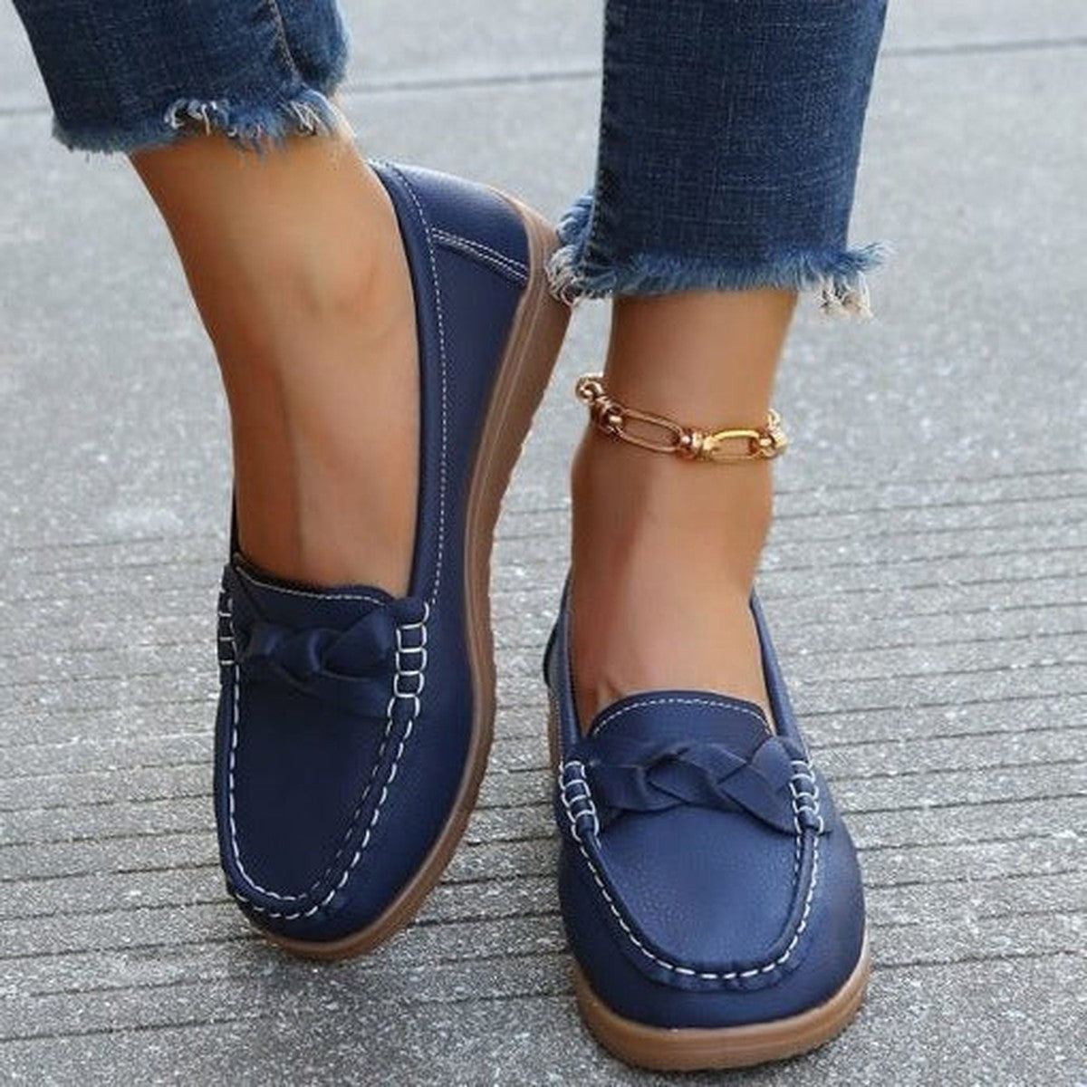 Casual Pointed Toe Slip on Moccasins with Perforated Leather and Flexible Sole