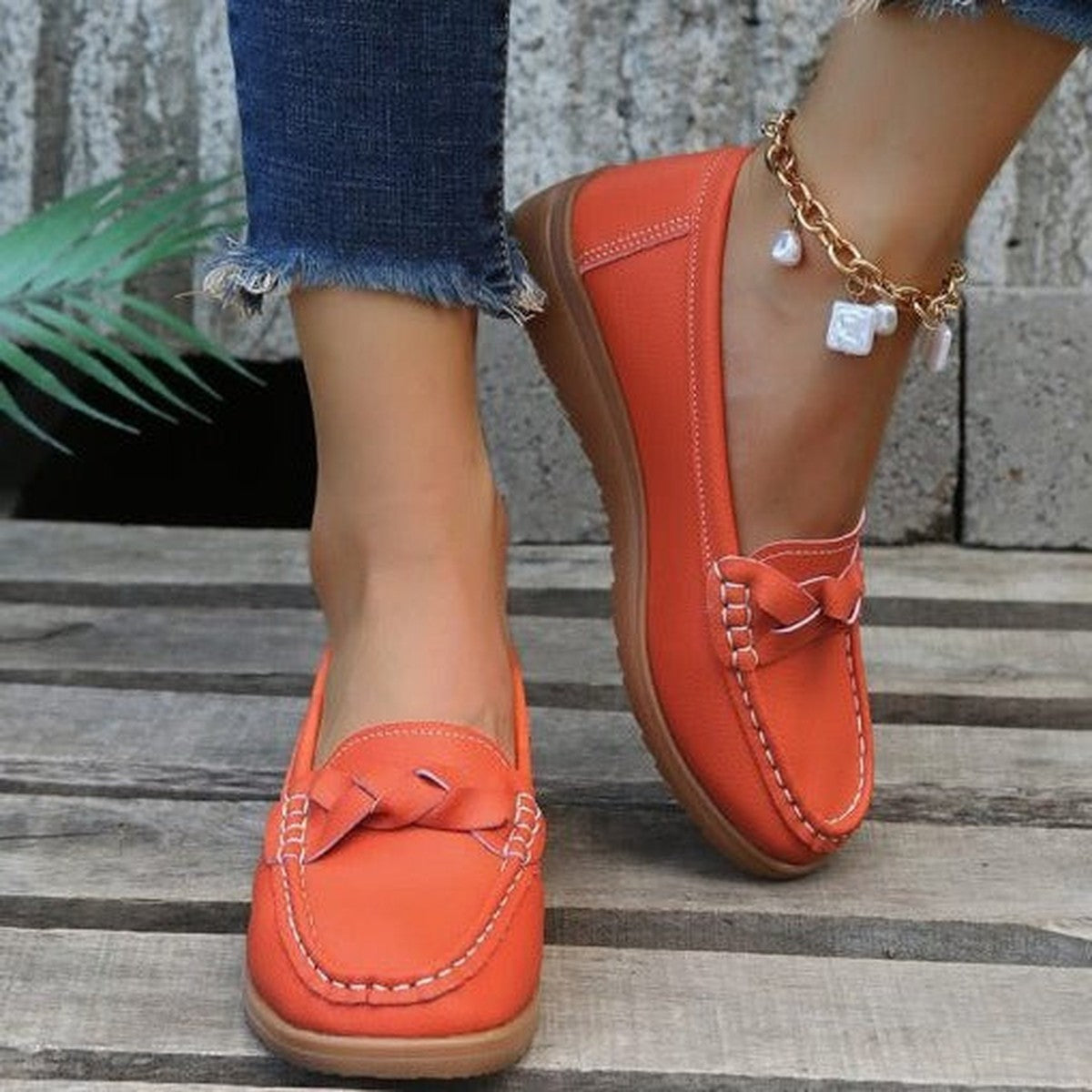 Casual Pointed Toe Slip on Moccasins with Perforated Leather and Flexible Sole