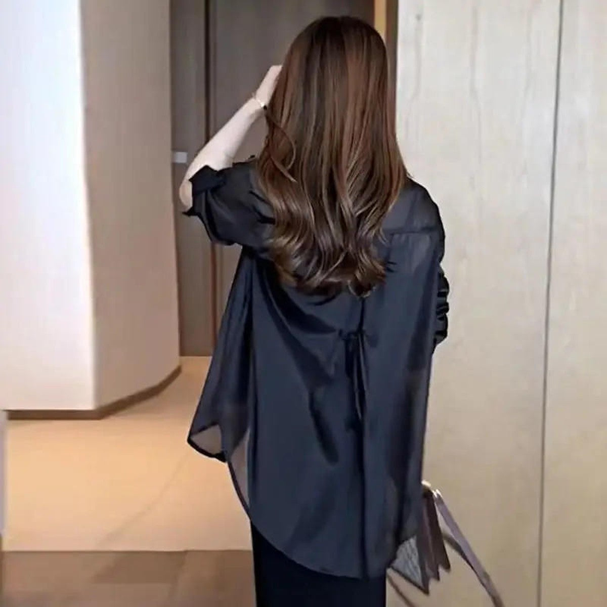 Elegant Long Sleeve Button Down Chiffon Shirt with Turn Down Collar