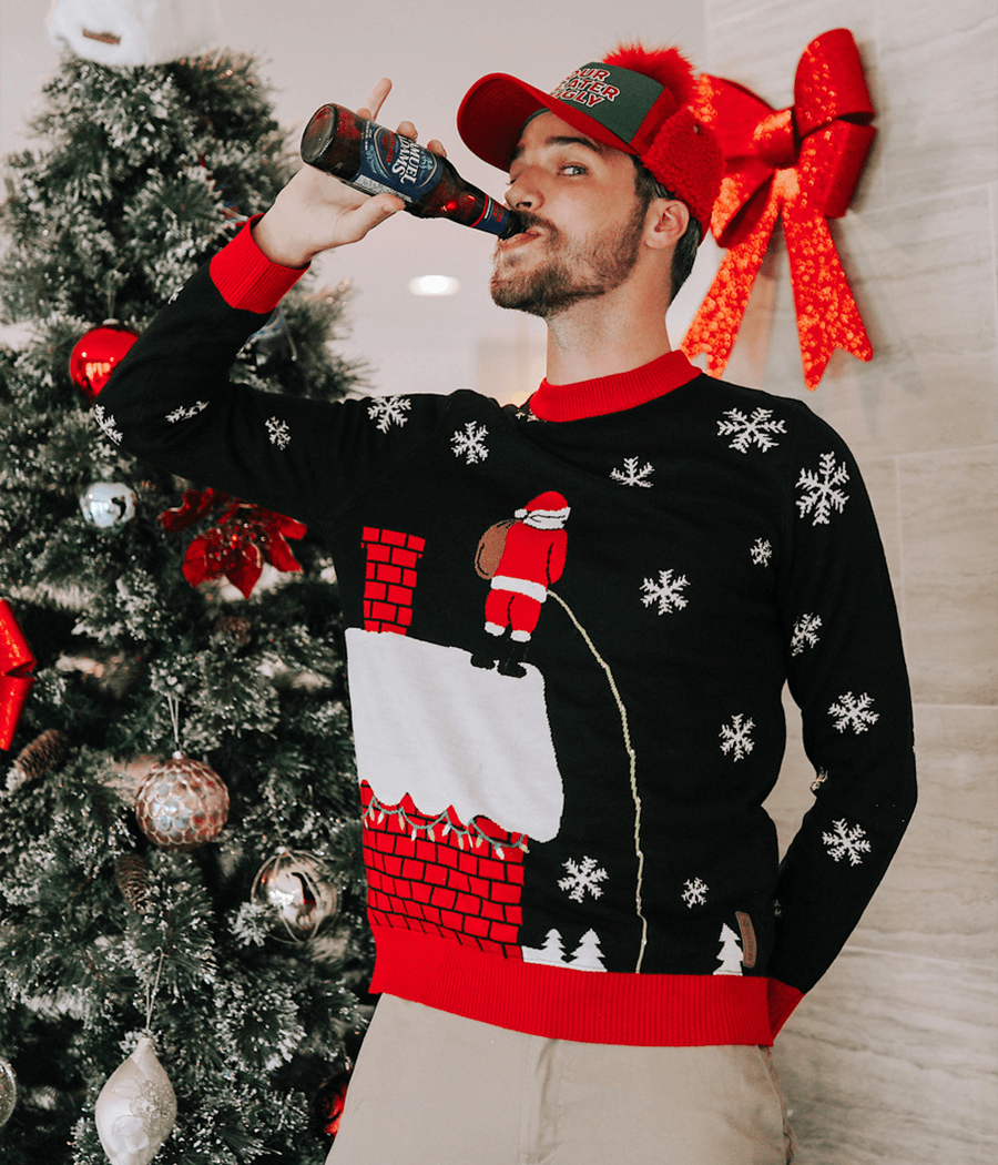 Men's Light Up Holiday Sweater with Rooftop Graphic and Battery Pack