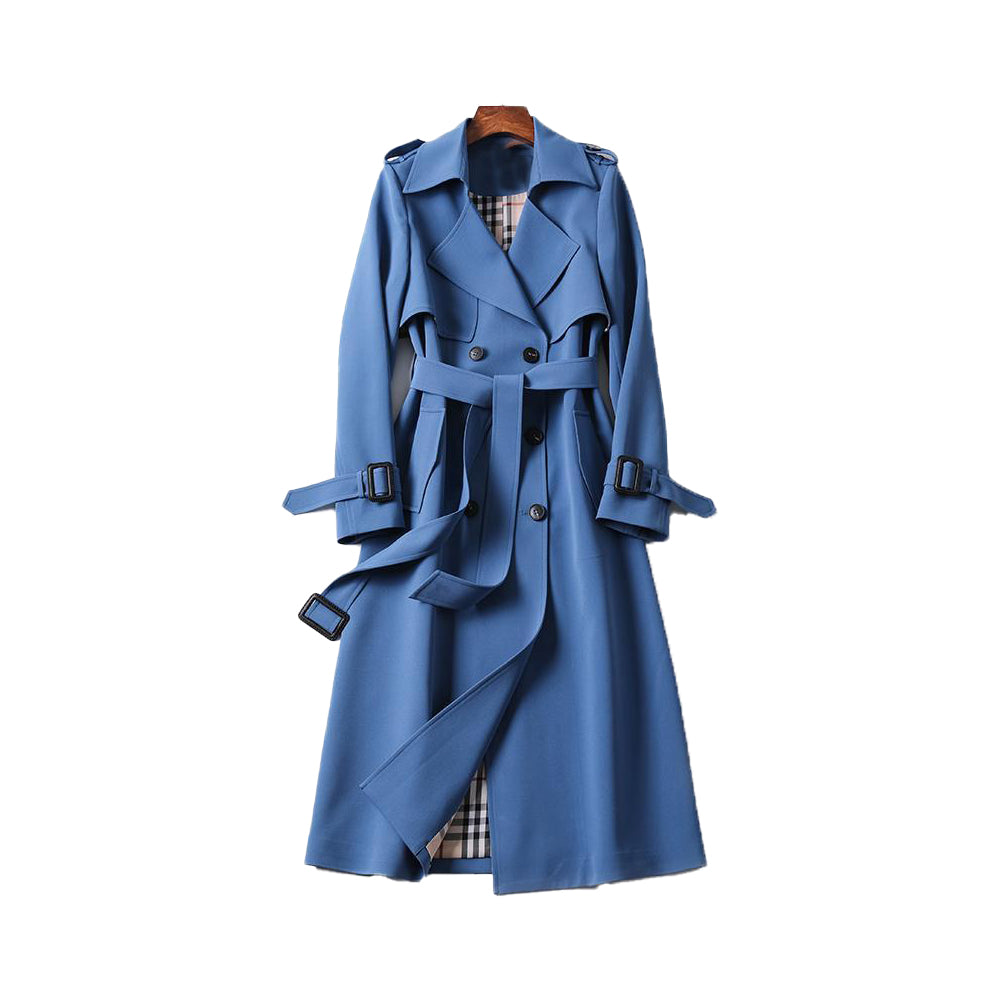 Women's Trench Coat with Adjustable Belt and Double-Breasted Buttons, Moisture-Resistant