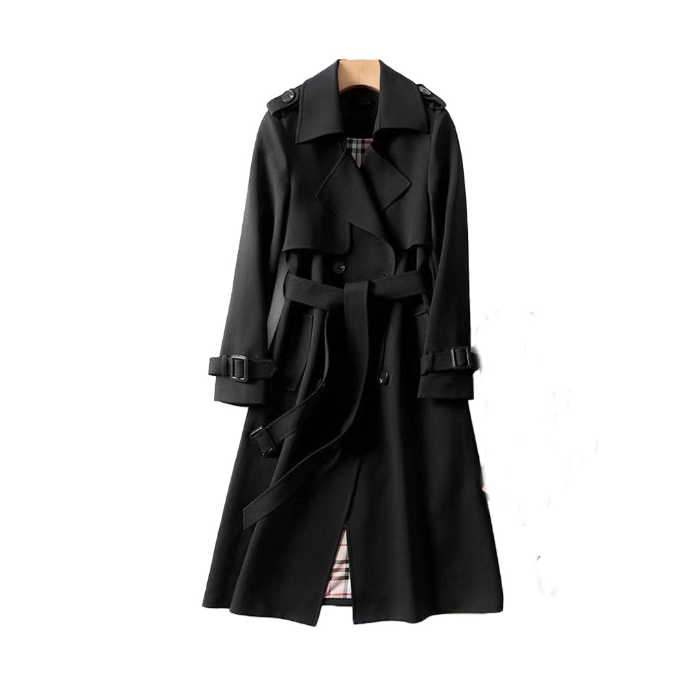 Women's Trench Coat with Adjustable Belt and Double-Breasted Buttons, Moisture-Resistant
