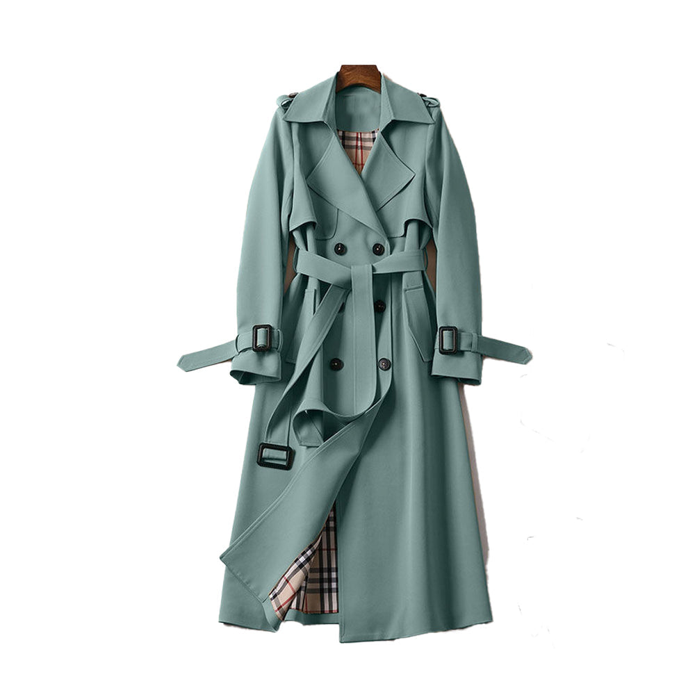 Women's Trench Coat with Adjustable Belt and Double-Breasted Buttons, Moisture-Resistant