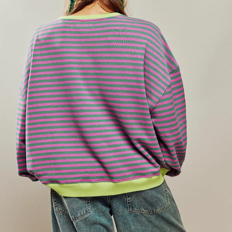 Oversized Striped Long Sleeve Pullover Sweater for Women - View 10