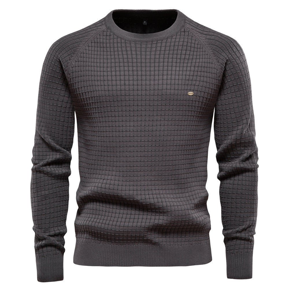 Knitted Sweater for Men with Relaxed Crewneck and Lightweight Warmth, Machine Washable