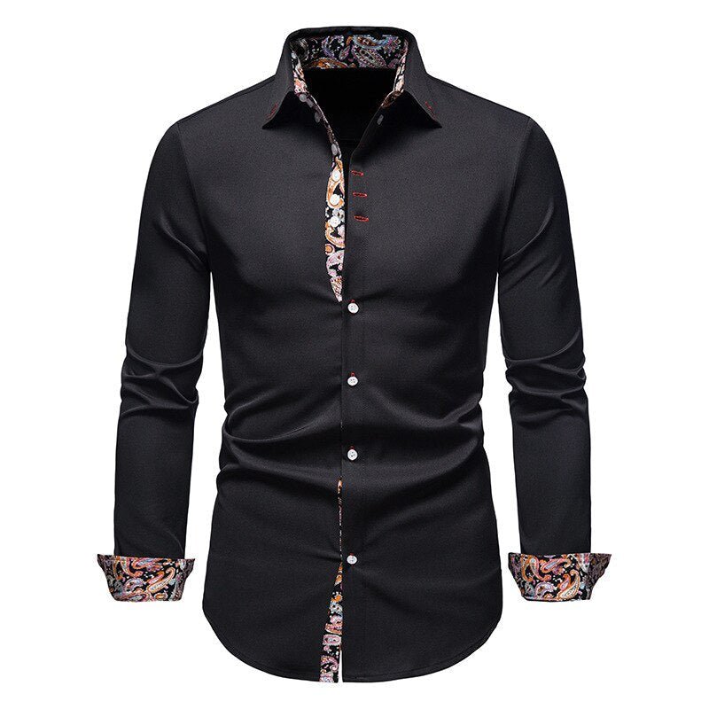 Men's White Shirt with Tailored Fit and Contrasting Floral Cuffs, Lightweight Woven