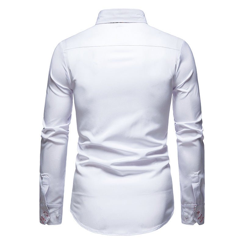 Men's White Shirt with Tailored Fit and Contrasting Floral Cuffs, Lightweight Woven