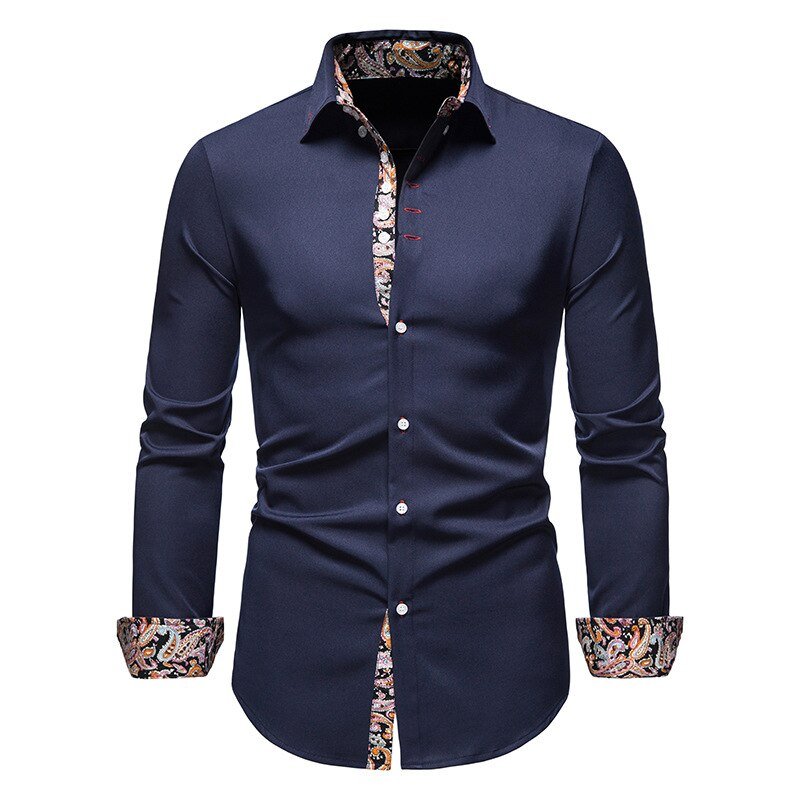 Men's White Shirt with Tailored Fit and Contrasting Floral Cuffs, Lightweight Woven