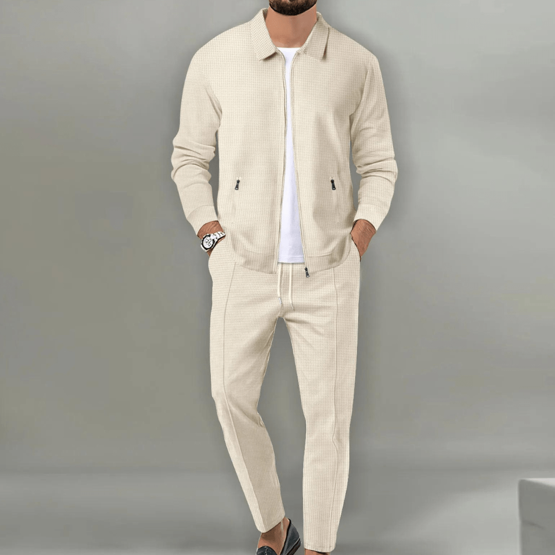 Men's Tracksuit Set with Zip Jacket and Slim Jogger Pants, Breathable Knit
